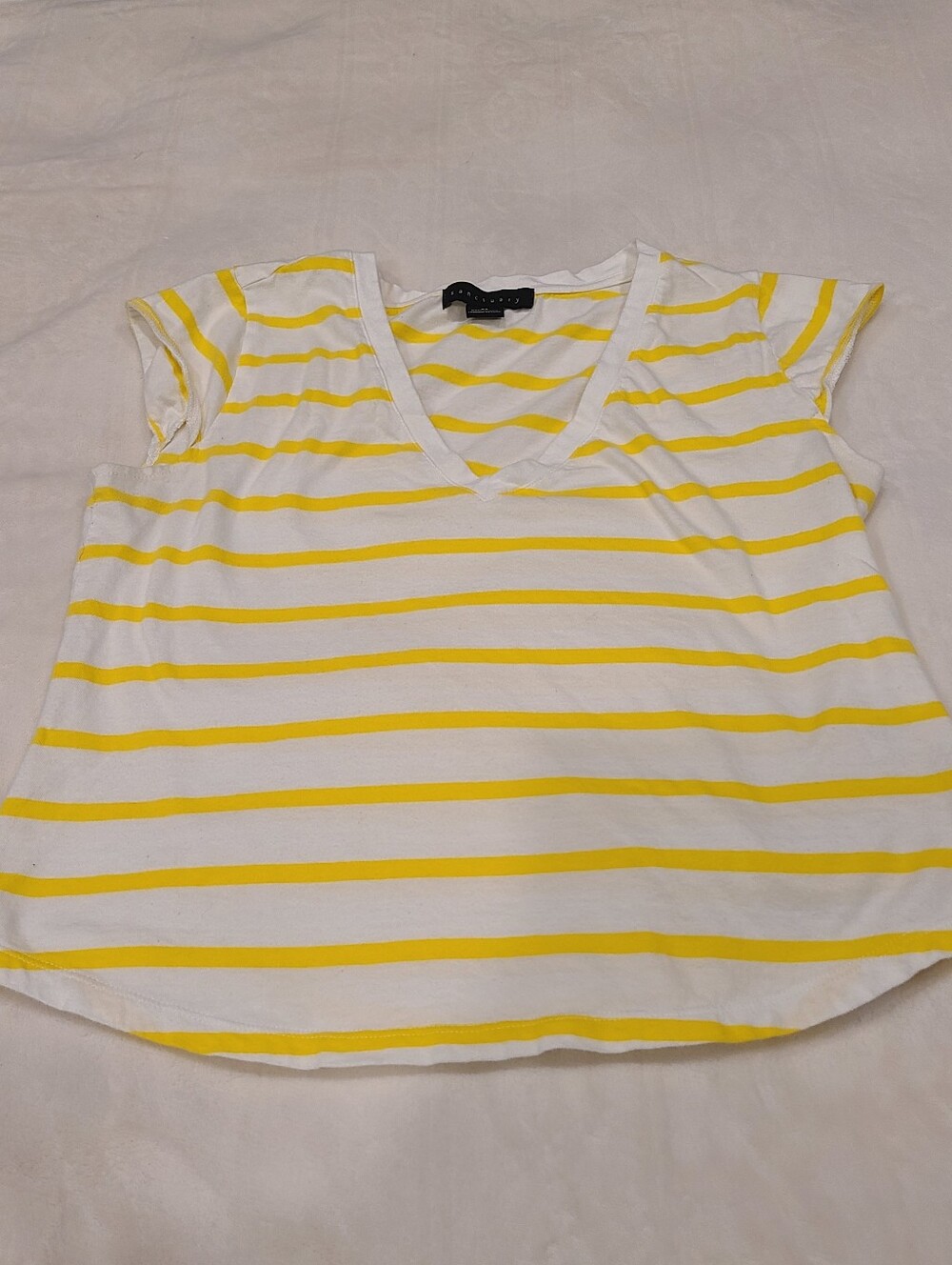 Sanctuary Yellow & White V-Neck Short Sleeve Stripe Tee